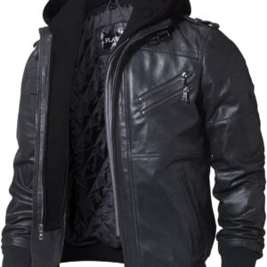 FLAVOR Genuine Leather Jacket, Men's Removable Hoodie