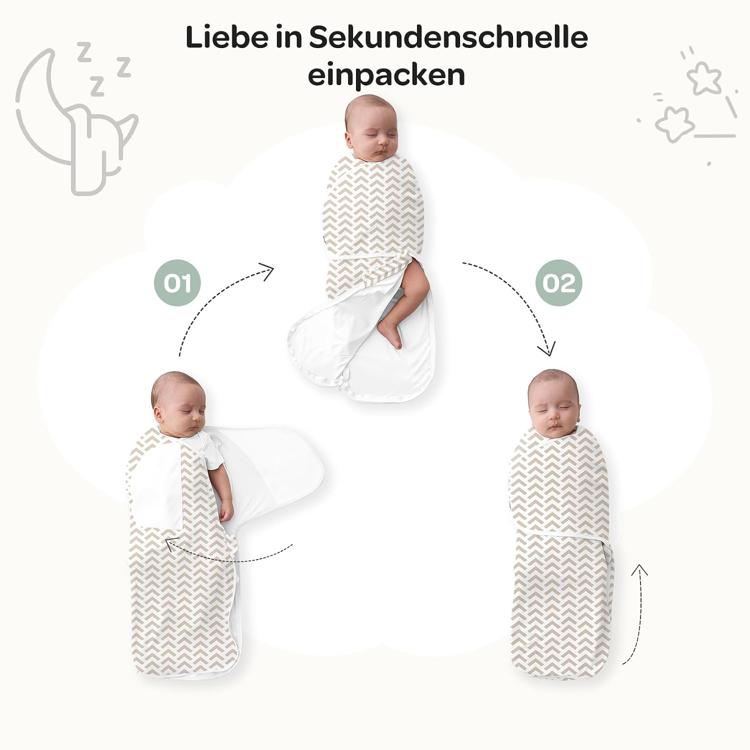 Momcozy Baby Swaddling Bag 0-3 Months Bamboo Pack of 2 Geometry and Stars – Bild 5