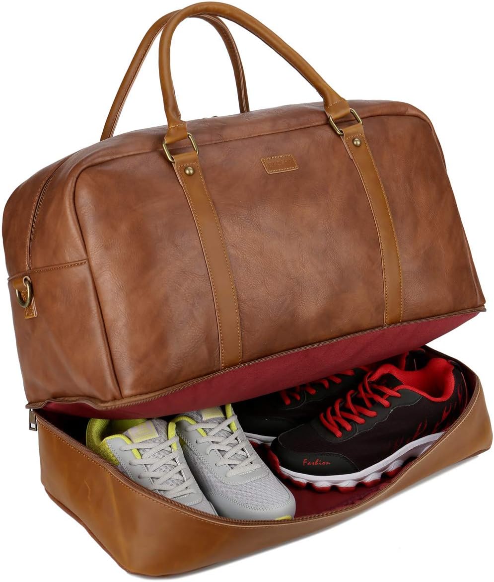 BAOSHA Large PU Leather Travel Bag Hand Luggage Travel Duffel Carry On Bag Weekender Bag with Shoe Compartment for Men & Men HB-38 – Bild 5
