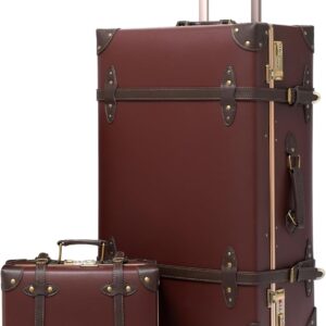 Urecity Vintage Suitcase with Wheels Trolley Suitcase Travel Suitcase Lightweight Retro Hard Shell Suitcase 2-Piece with 12 Inch Small Case (Caramel Brown, S (12 inches) + L (26 inches)