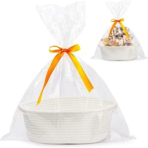 LUHOCIY Braided Gift Basket, Empty Gift Basket, Empty Gift Basket, Includes Transparent Bags and Ribbons, Suitable for Birthday Parties, Weddings, Easter, Thanksgiving and Christmas