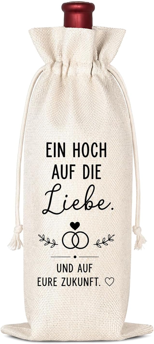 Wedding Gifts for Bride and Groom Elegant Engagement Gift Wine Bag as Wedding Gift Linen Bottle Bag Beautiful Gift Packaging with Love Saying Skandi Style