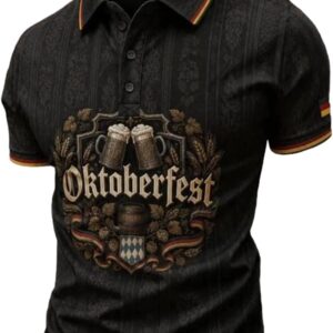 Polo Shirt Men’s Vintage 3D Beer Print Polo Shirt Short Sleeve Regular Fit Polo Shirt Bavaria Oktoberfest T-Shirt Lightweight Breathable Summer Shirt Beer Festival Costume Shirt