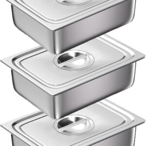 Breading Bowls Set of 3 GN 1/2 Containers, 32.5 x 26.5 x 6.5 cm Breading Set for Chops, Gastronorm Containers Stainless Steel with Lid, Cutlets Meat Fish – Metal Breading Road Rectangular