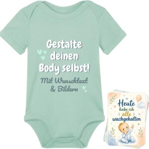 Baby Bodysuit Personalised with Name Including 8 Milestone Cards, Baby Gift for Birth for Girls & Boys, Body Baby Newborn, Baby Shower Gift, Christening, Unisex Cotton