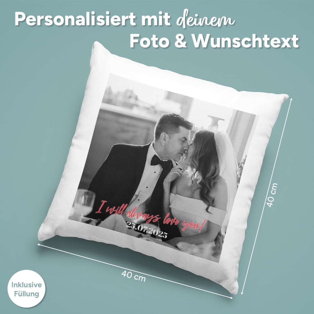 Personalised Cushion 40 x 40 cm with Photo & Cushion Filling - Individual Photo Cushion with Picture - Personalised Gift for Women, Men & Girlfriend - Decorative Cushion & Cuddly Cushion, White/Green – Bild 4