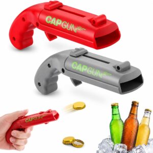 2 Stück flaschenöffner lustig,Capgun Flaschenöffner Pistole,Biergeschenke für Männer, Papa, Ehemann, Bar Zubehör für Hause, Freien(grau, rot)