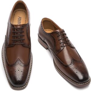Men's Oxford & Derby Formal Dress Shoes Lace Up Leather Classics in Black and Brown with Patent Brogue Details