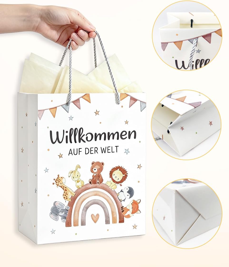 Gift Bag Birth Baby, Gift Bag with Wrapping Paper and Card, Gifts for Birth Boy & Girl, Gift Wrapping Paper Bags with Handle - Welcome to the World – Bild 4