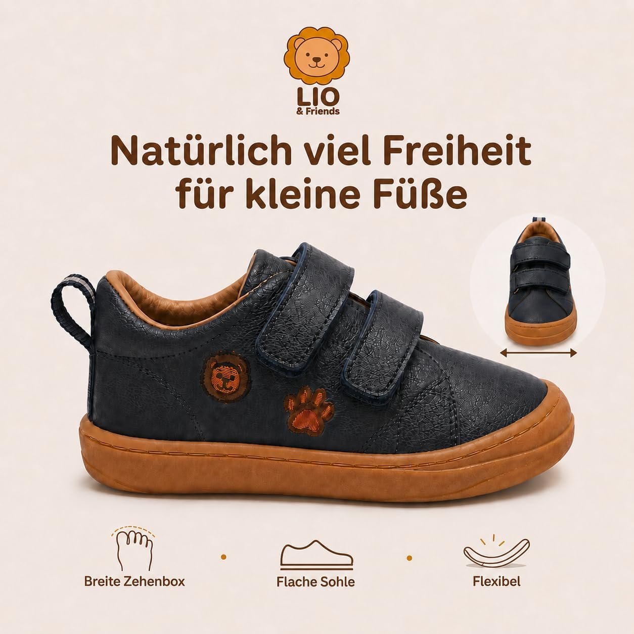 LIO&Friends Children's Barefoot Shoes Leather Boys Trainers Wide Toe Box Growth Insert Sizes 21-30 – Bild 4