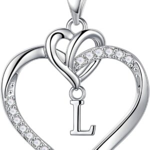 TINGN Women's Heart Necklace, Gold Silver, 14K Gold/White Gold Plated Initial Chain, Women's Cubic Zirconia Heart Pendant, Letter Chain, Anniversary, Birthday Gifts for Her, Wife, Girlfriend, Mum