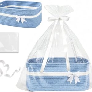 RNPKZ Empty Large Gift Basket, 34 x 25 x 15 cm, Storage Basket with Gift Bags & Gift Bow, Empty Gift Basket, Large Braided Basket with Handles, Decorative Basket for Birthday, Wedding, Baby Shower