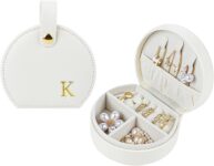 Travel Jewelry Case,Personalized Jewelry Box,Elegant Half-Moon Design with Personalized Golden Initial Case,Personalized Gifts for Women,Jewelry organizer;Personalized Gifts for Women or Friends(K)