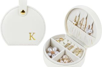 Travel Jewelry Case,Personalized Jewelry Box,Elegant Half-Moon Design with Personalized Golden Initial Case,Personalized Gifts for Women,Jewelry organizer;Personalized Gifts for Women or Friends(K)