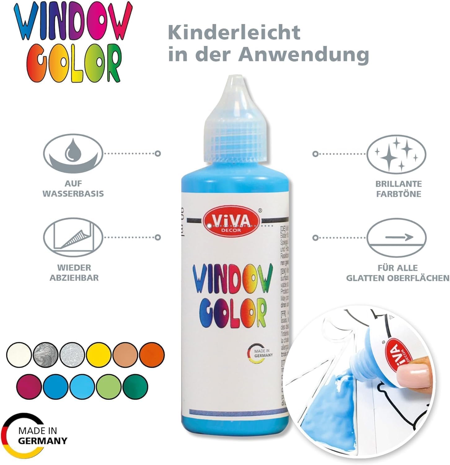 LM-Kreativ Window Colour Set Glitter Unicorn - Dive into a World of Colours with 12 x 80 ml Window Colour Water-Based Paints. Plus Template Book with 35 Unicorn Motifs – Bild 4