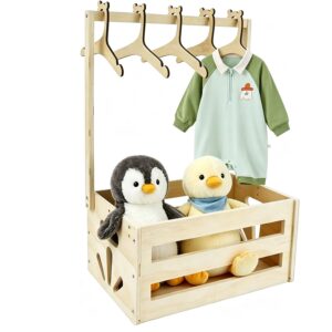 Wooden Baby Shower Box with Handle, Baby Gift Basket with 5 Hangers, Decorative Baby Storage Box & Baby Basket for Baby Shower, Boys Girls, Pregnancy, Gift for New Parents