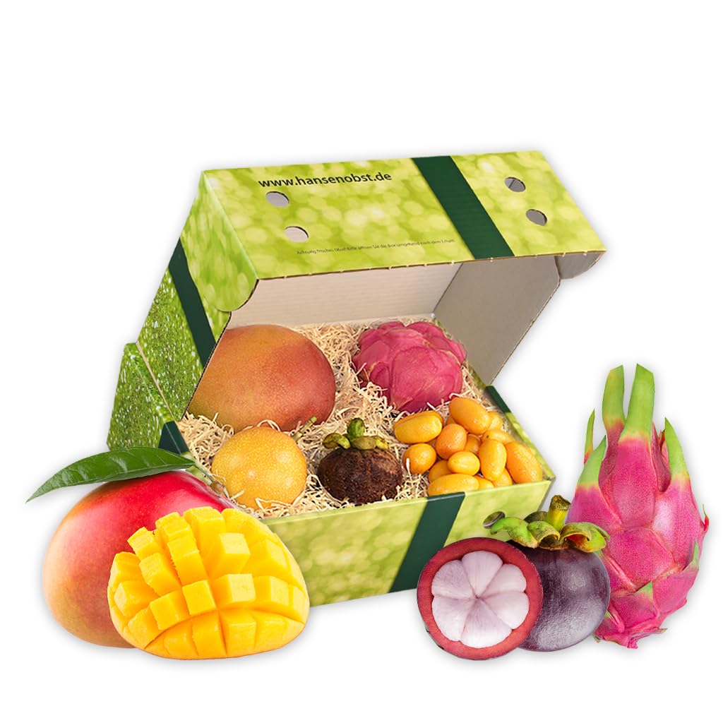 Hansen Obst Gift Box "Exotic Adventure" with Gift Box "Die Moderne" - Gift with Fresh Fruit - Fruit Box - Exotic Fruits