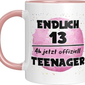 TassenTicker – Endlich 13. Ab jetzt offiziell Teenager – Coffee Mug – Birthday – Girl – Thirteen – Teenager – Gift Idea – Gift – (Pink), TT007