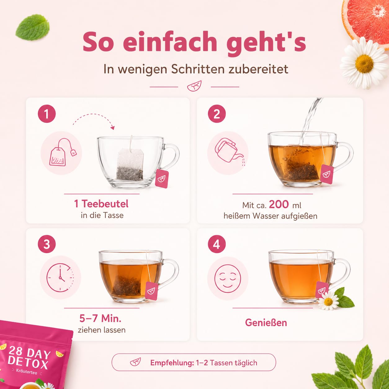 Detox Tea for Weight Loss & Liver Function - 28 Days 12 Herbal Blend Herbal Tea with Milk Thistle, Dandelion, Ginger & Green Tea - For Digestion, Metabolism & Wellbeing in Menopause – Bild 6