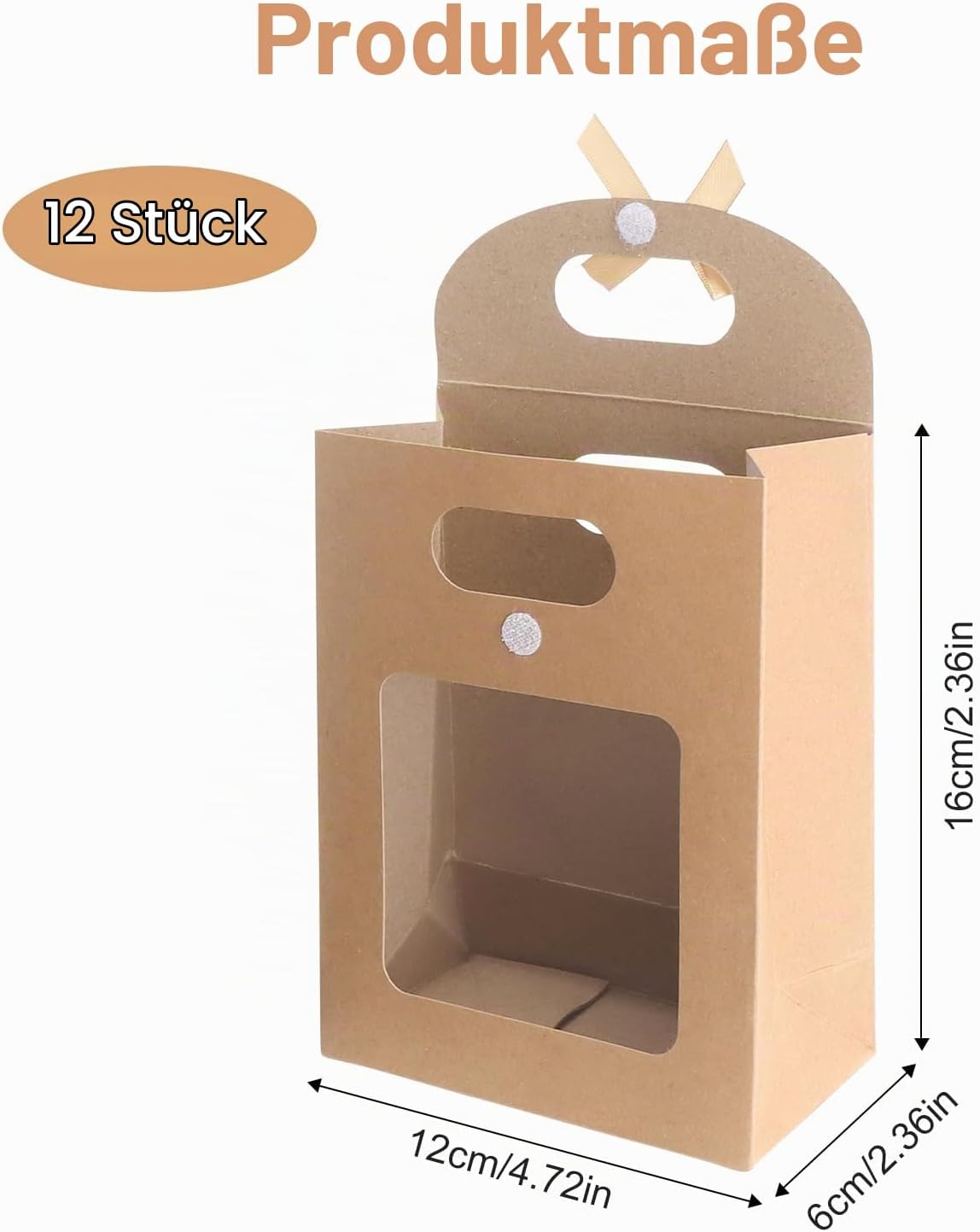 GZRXIOUS Pack of 12 Gift Bags with Window, Block Bottom Bags with Window Made of Kraft Paper, Paper Bags with Viewing Window, Gift Bags with Window for Biscuits, Chocolates, Gifts, Sweets – Bild 2