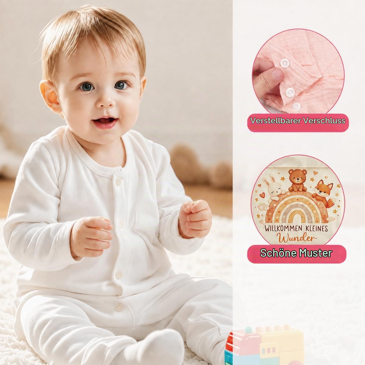 Baby Gift Set Girls Newborn Gift Box 7-Piece Nappy Bag Cuddly Cloth Teether Bib Socks Greeting Cards Envelope Gift for Birth Baby Shower Baby Set for Girls (Pink) – Bild 5