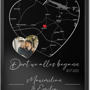 Personalized Couples Poster Heart Where It All Started, Meeting Point, Date of Meeting, Personalised Photo and Text Gift for Men and Women, Valentine's Day, Couple Gift