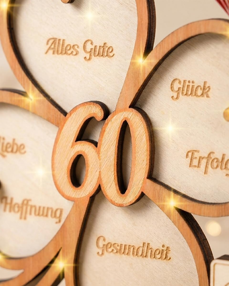 60th Birthday Woman - Wooden Money Gifts Packaging with Fairy Lights & Greeting Card, Gift & Decoration for 60th Birthday Woman, Birthday Gift for Men 60 & Women 60 – Bild 3