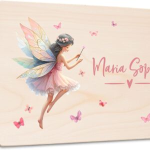Little Deco Personalised Baby Keepsake Box with Fairy | M – 30 x 20 x 13 cm | Wooden Memory Box Gift Idea for Birth & Christening for Girls Birthday Gift XHL1029-01