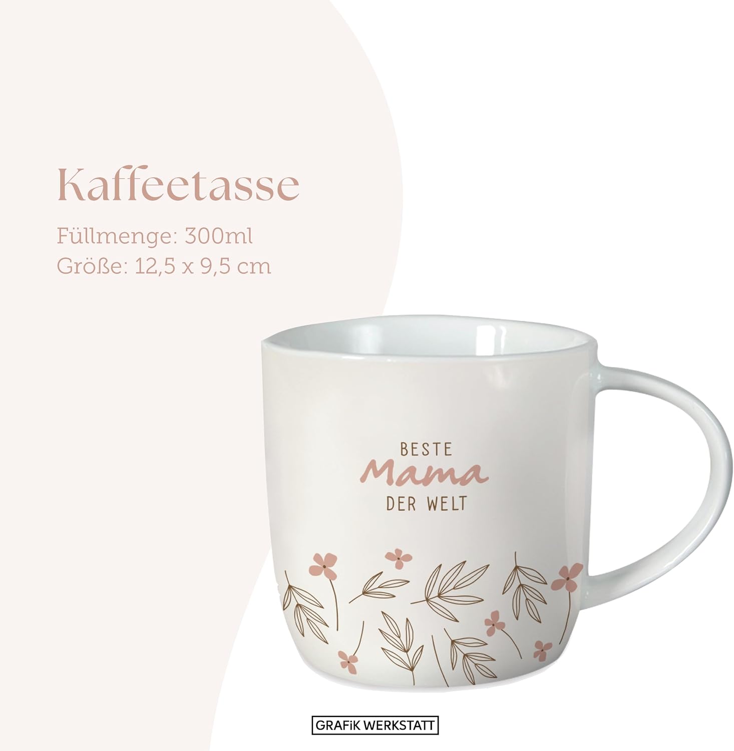 Grafik-Werkstatt Coffee Mug with Saying 300 ml Porcelain Mug Beste Mama der Welt, White – Bild 4