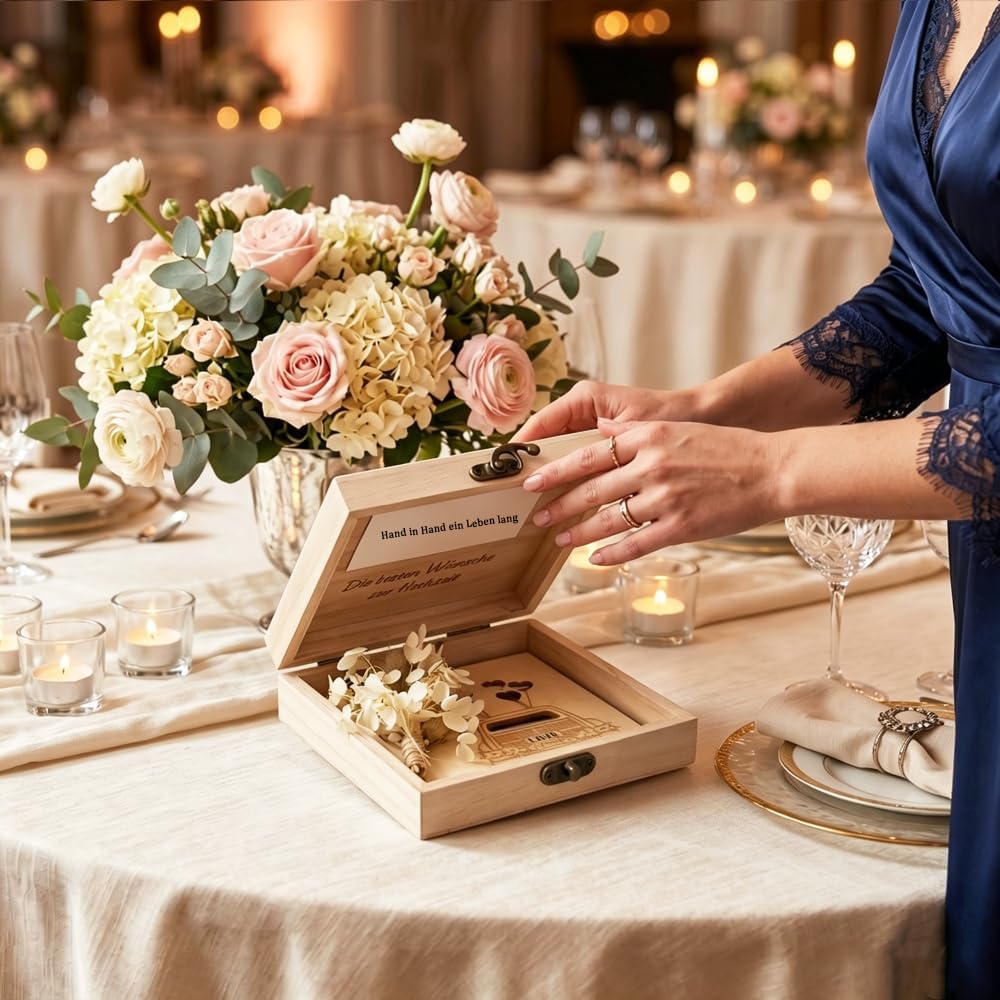 Money Gift Wedding Wood with Dried Flowers & Greeting Card - Wedding Gifts for Bride and Groom Money - Elegant Wooden Box & Picture Frame - Creative Money Packaging – Bild 7