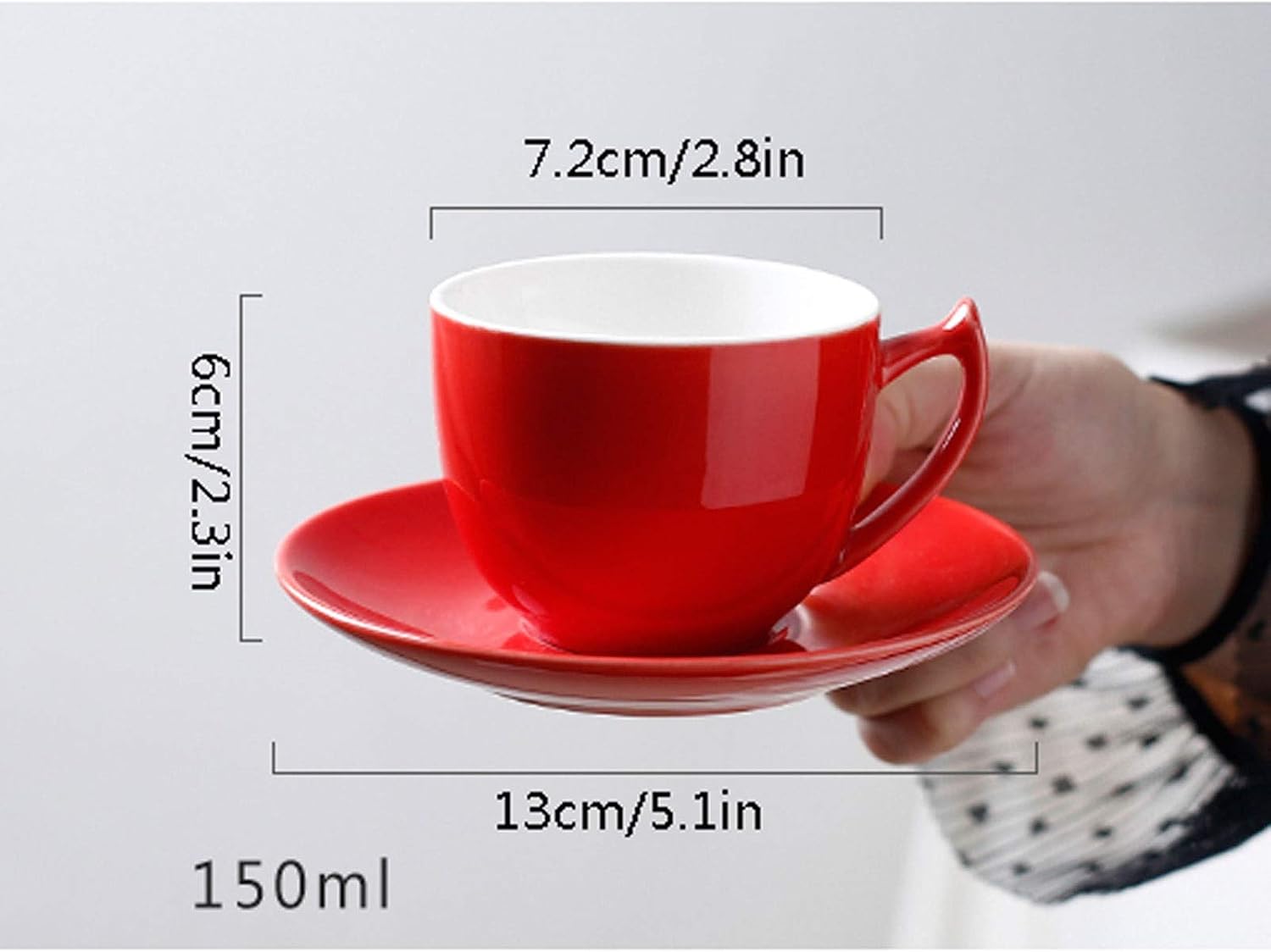 Coffee Cups Mug Rainbow Color Ceramic Coffee Tea Gift Set Bright Coloured Latte Cup Tea Cup Saucer and Teaspoon (Holds 6 People) with Stand Gifts for Women Men – Bild 3