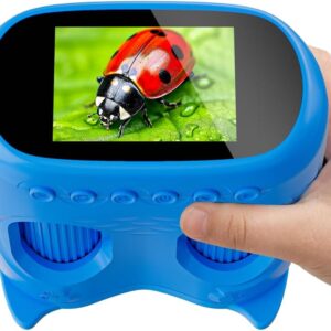 Temodu Digital Microscope for Children, Toy, 4K 2.0 Inch Screen, for Observing, Experiments, Garden, Rechargeable Portable Binoculars, Science Outdoor, from 3 Years (Blue)