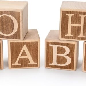 RunFar shop Wooden Letters Oh Baby Cube Gift for Birth Baby Engraved Letter Cube Gift Idea Christening Baby Shower Table Decoration Wooden Block Guest Book Oh Baby Wooden Building Block