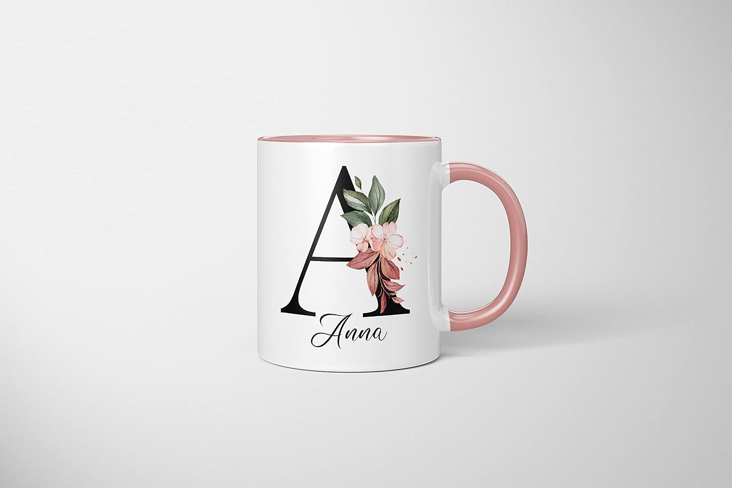 TassenTicker - Personalised Mug - Name Mug with Floral Motif - With Your Initial Letter and Name - Personalised - Birthday - Coffee Mug - Printed on Both Sides - Gift for Women, Pink – Bild 4