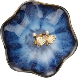 Binoster Ceramic Jewellery Tray, Room Decoration, Aesthetic Room Decor, Key Tray, Small Ring Holder, Jewellery Plate, Jewellery Tray, Collection Tray, Decoration Aesthetic, Bedside Decoration (Blue)