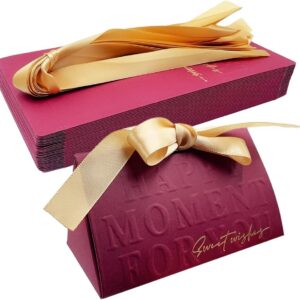 ONEBO Pack of 30 Candy Boxes Guest Gift Box, Wedding Candy Box, Paper Candy Boxes with Bow for Tying for Wedding Birthday Party (Burgundy)