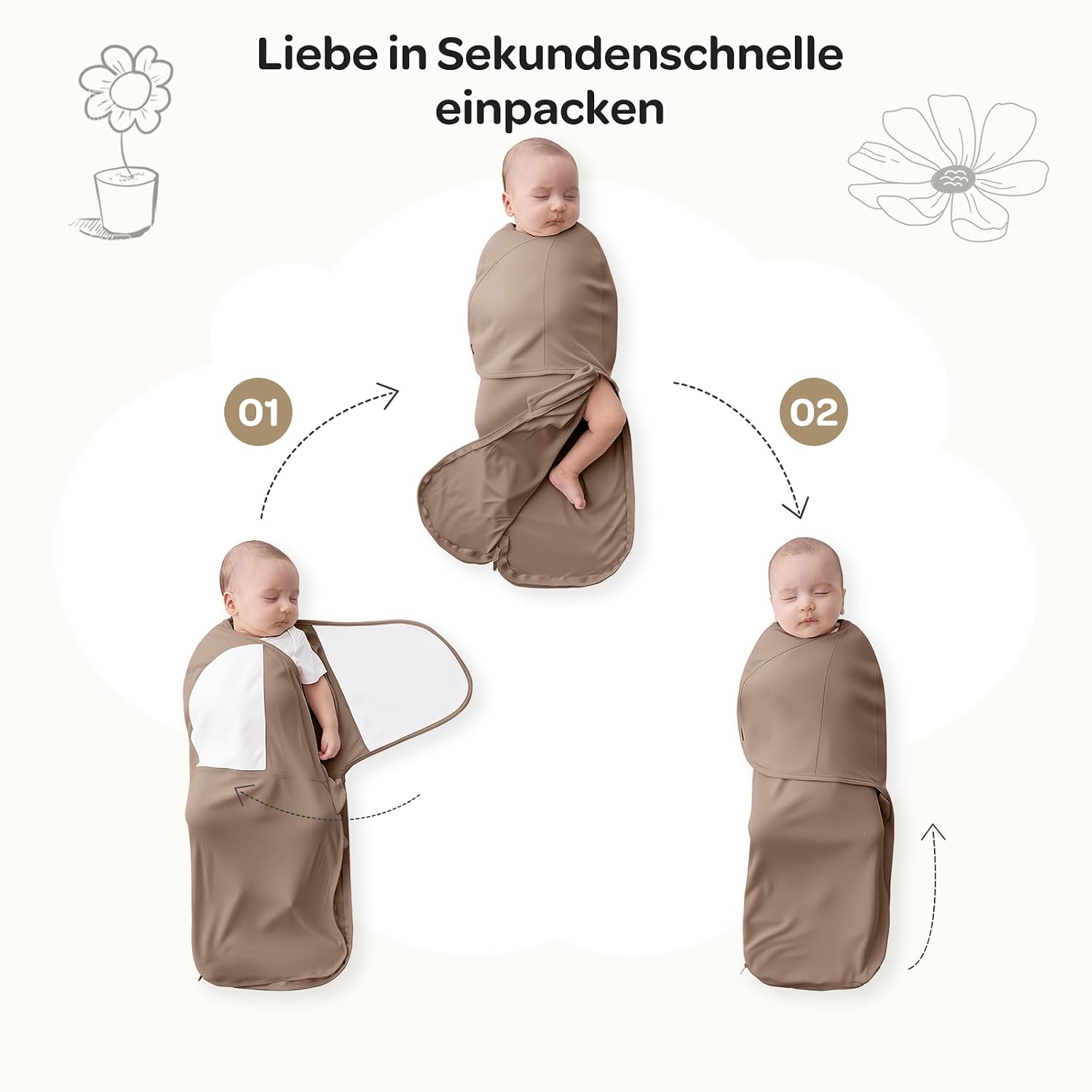 Momcozy Baby Swaddling Bag 0-3 Months Bamboo, Pack of 2, Khaki and Coffee – Bild 3
