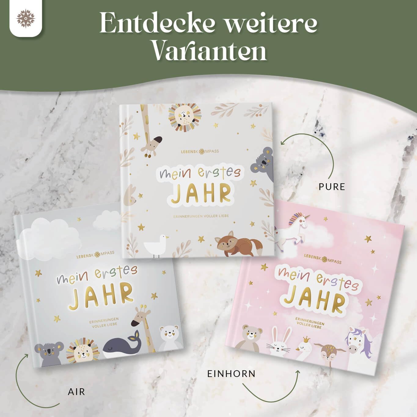 Lebenskompass Baby Album My First Year "Pure" with Over 75 Stickers and Saying Card Extra - A Baby Book to Enter - The Baby Diary & Memory Book for Girls and Boys – Bild 8