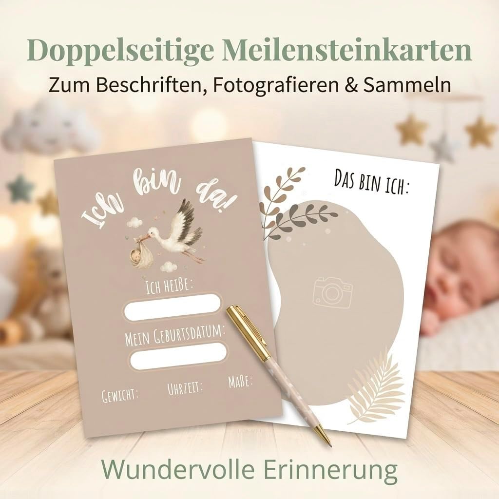 Baby Milestone Cards - 48 Photo Cards for the First Year | Baby Milestone Cards for Memory Photos | Birth Gift & Baby Shower for Girls and Boys – Bild 2