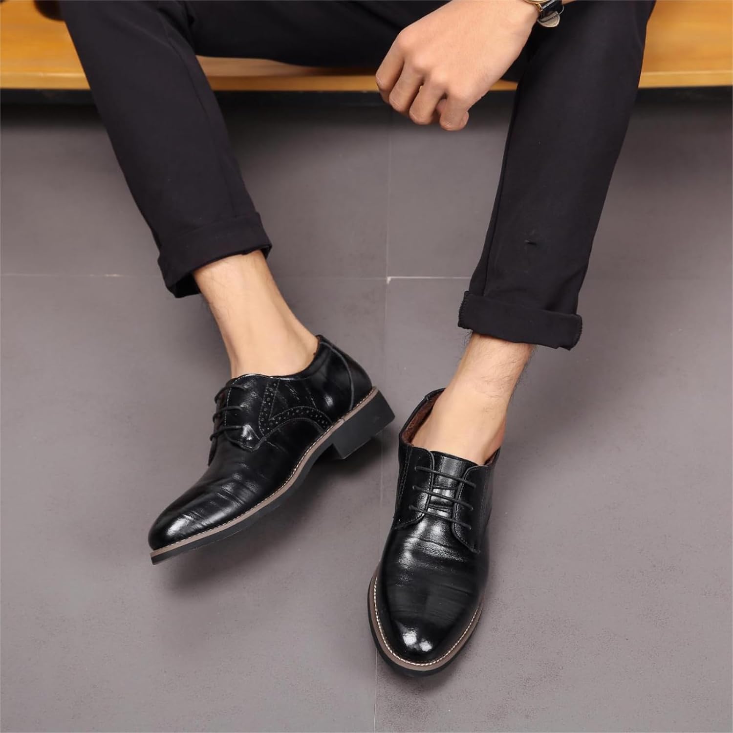 Men's Oxford Derby Shoes Brogues Leather Shoes Wedding Shoes Lace Up Shoes Classic Business Lace-Up Shoes Blue Gold Grey Red Black Brown Khaki 37-48 – Bild 2