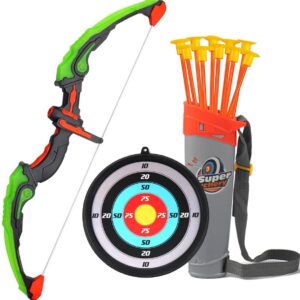 Archery Set Arrow and Bow Set for Children with LED Flash Lights, 1 x Target, 10 x Suction Cup Arrows, 1 x Arrow Holder, Toy Bow Set for Boys and Girls from 6 Years