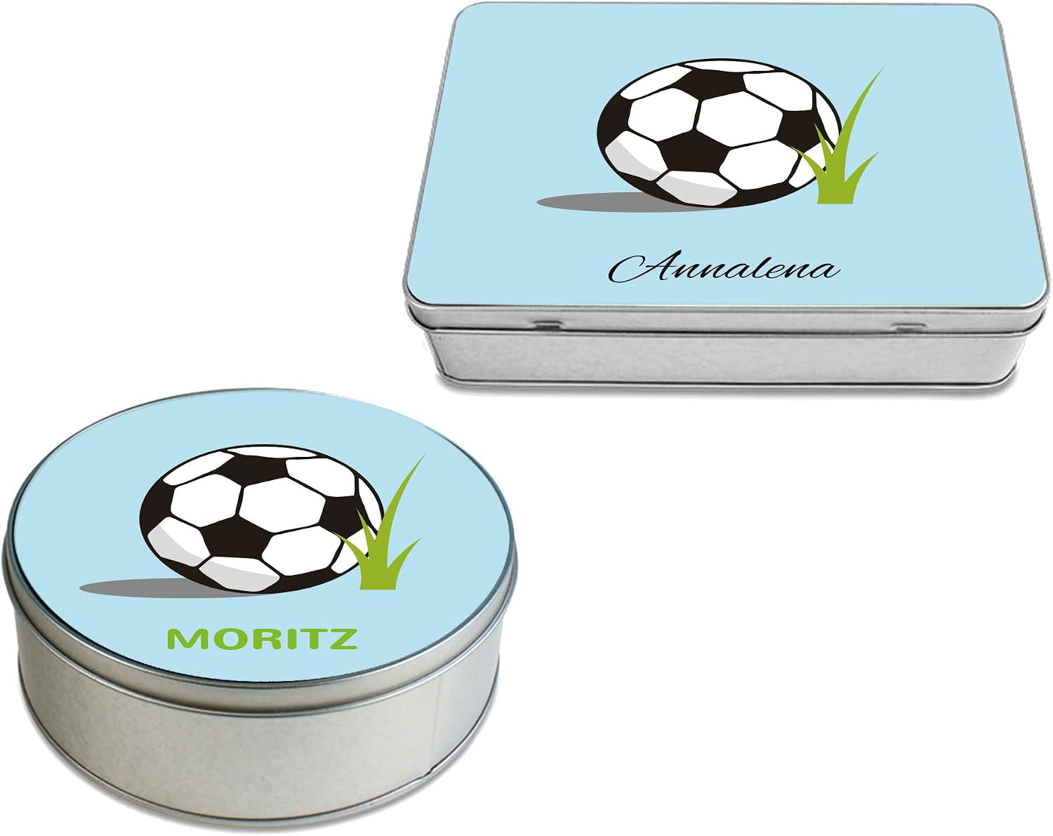 STEMPEL-FABRIK Round Gift Tin with Print – Football Motif – Personalised Gift – Biscuit Tin Blue – Metal Tin – Gift Idea – Cookie Tin – Gift Box – Storage Box – Bild 4