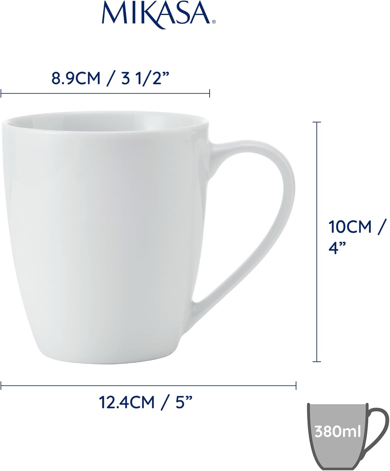 MIKASA Chalk Porcelain Mugs, Set of 4 White Tea and Coffee Mugs, 380 ml, Dishwasher and Microwave Safe – Bild 2