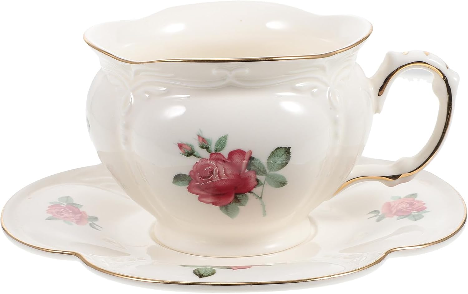 Beaupretty Keramik Teetasse mit Untertasse, 1 Satz, Zarte Kurvenform