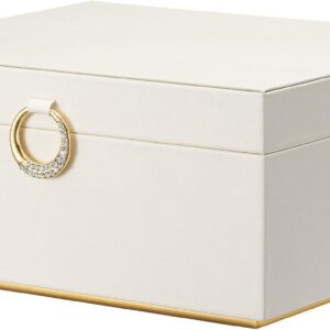 pickpiff 2-Tier Jewellery Cabinet for Women, Jewellery Storage with Handle and Removable Compartment, Necklace Holder, Velvet Lined Jewellery Cabinet for Home or Travel, Beige