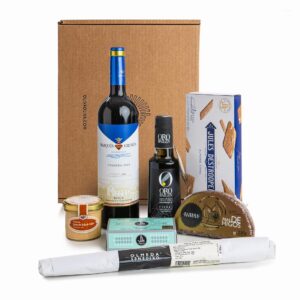 OLIVA SUPER Gourmet Gift Basket – Assortment of ORO BAILÉN, CAPIRETE, Red Wine, Smoked Paprika Powder (LA CHINATA), Preserved, Sweets and Snacks (Spanish and International Products)