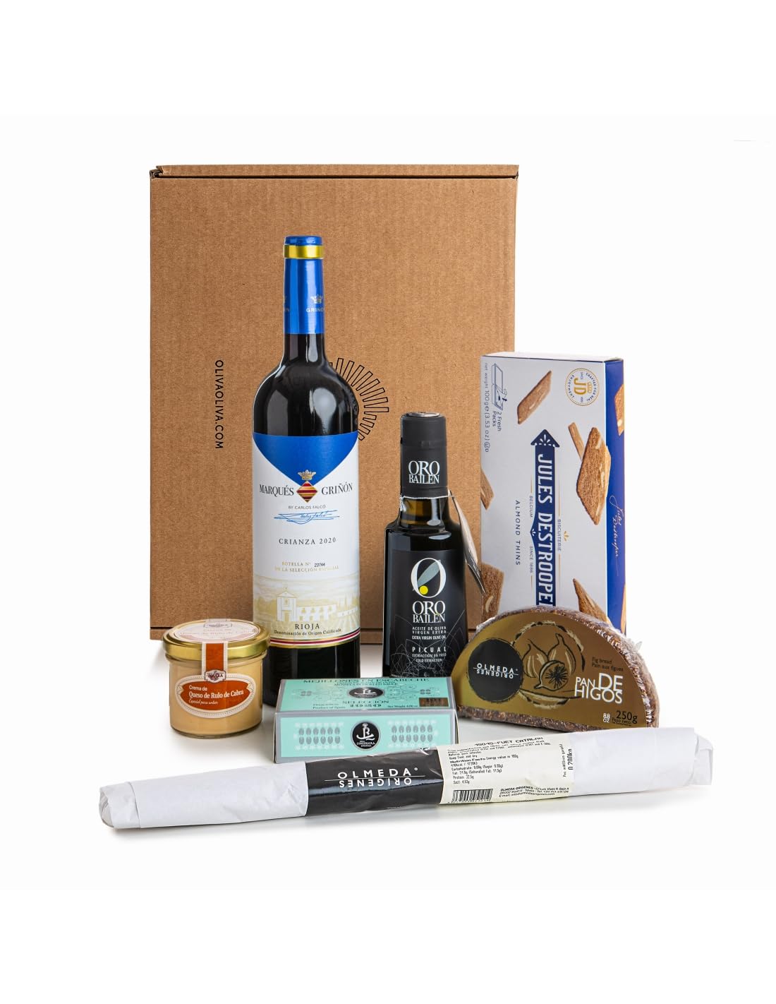 OLIVA SUPER Gourmet Gift Basket - Assortment of ORO BAILÉN, CAPIRETE, Red Wine, Smoked Paprika Powder (LA CHINATA), Preserved, Sweets and Snacks (Spanish and International Products)