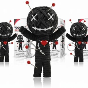 GLÜCKSGUT® Voodoo Doll with Needles | Pack of 3 | Gift Box & Instructions | Joke Medicine | Office Gift for Colleagues Coworker Boss | Anti Stress | Farewell | Office