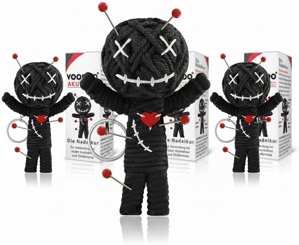 GLÜCKSGUT® Voodoo Doll with Needles | Pack of 3 | Gift Box & Instructions | Joke Medicine | Office Gift for Colleagues Coworker Boss | Anti Stress | Farewell | Office
