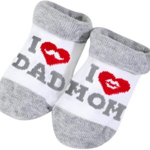 Baby Socks 0-3 Months, Cotton Baby Socks 0-3 Months Funny Socks with Saying I Love You Dad & Mom Newborn Baby Shower Gifts for Birth, Baby Gifts for Birth Boy Girl